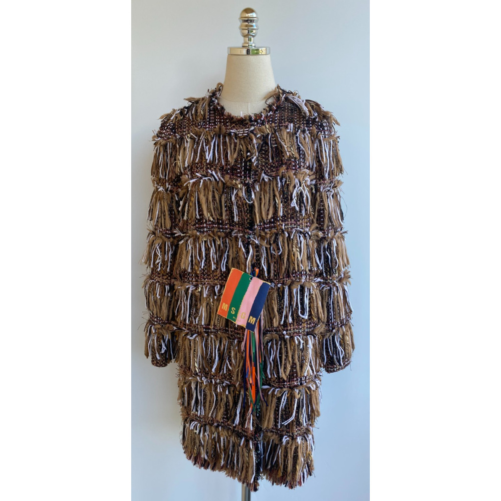 MSGM Swishy Shabby Multi Fringed Tweed Coat Dress size 40, US 6